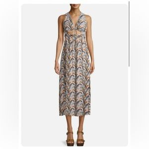 Feather Print Midi Dress